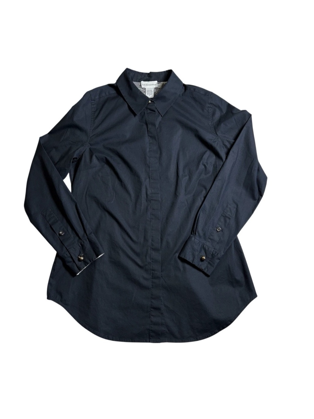 Soft Surroundings Black Button Up Cotton Spandex Dress Shirt Womens XS Workwear